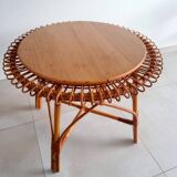 Table basse soleil en rotin vintage
