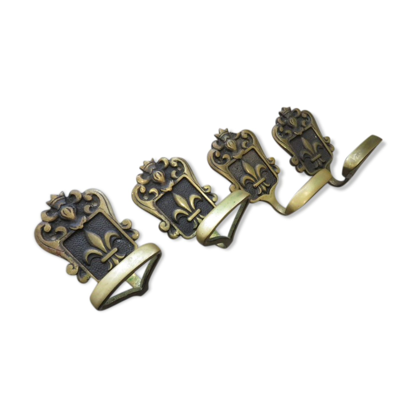 4 old wall hooks coat rack in bronze "fleur de lys" art deco years 20 30