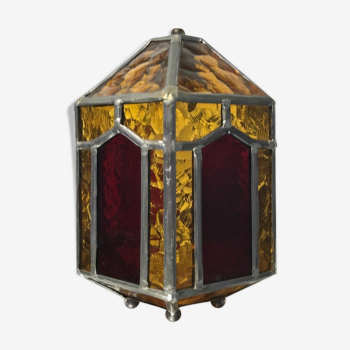 Beautiful Swedish Ceiling Stained Glass Lamp, Handmade, 1960s