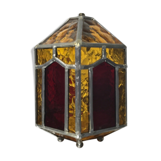 Beautiful Swedish Ceiling Stained Glass Lamp, Handmade, 1960s