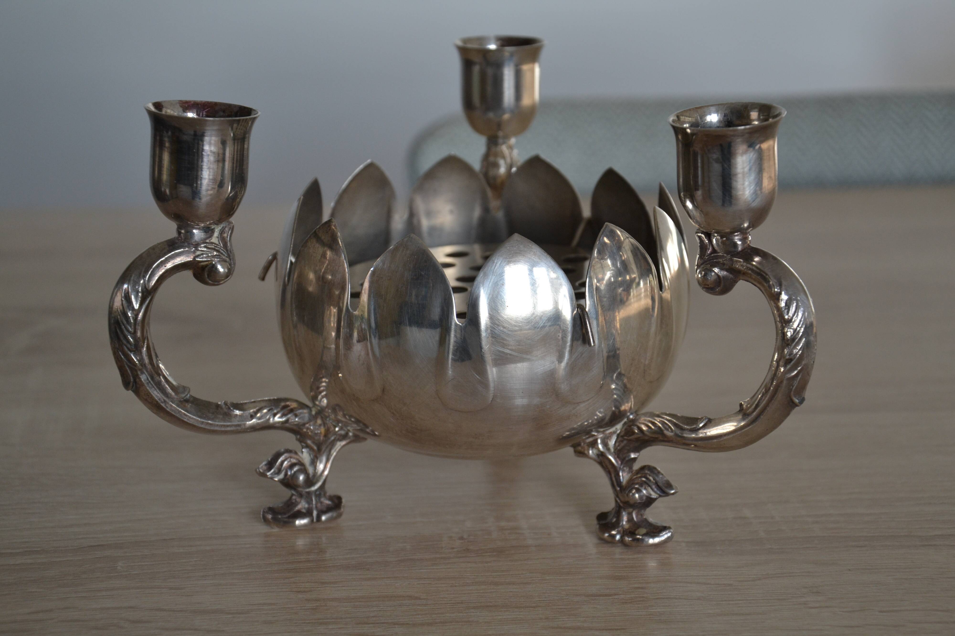 Silver-plated metal flower spike candlestick