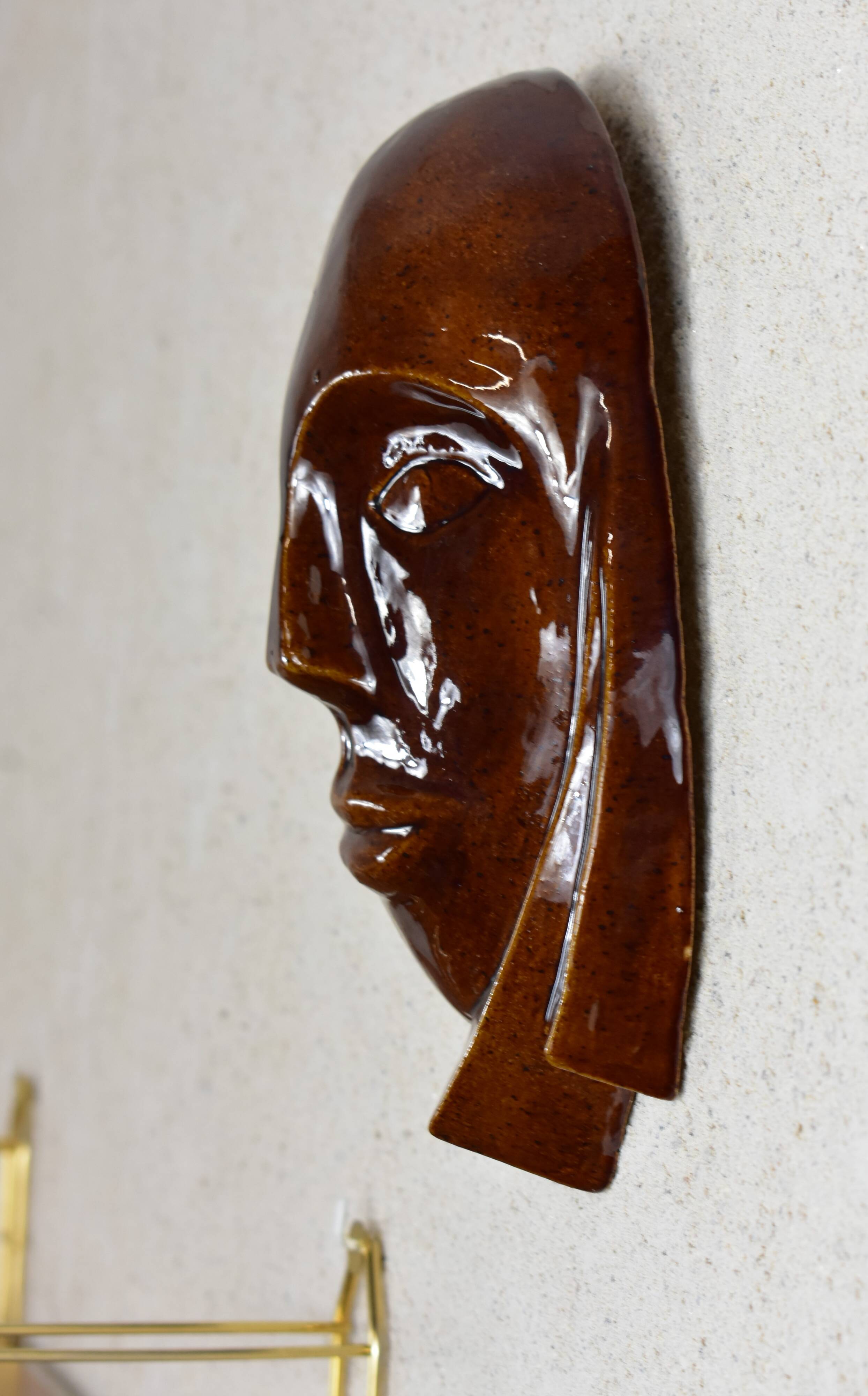 Signed brown enamel mask