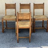 Set of 4 neo-Basque chairs in turned walnut