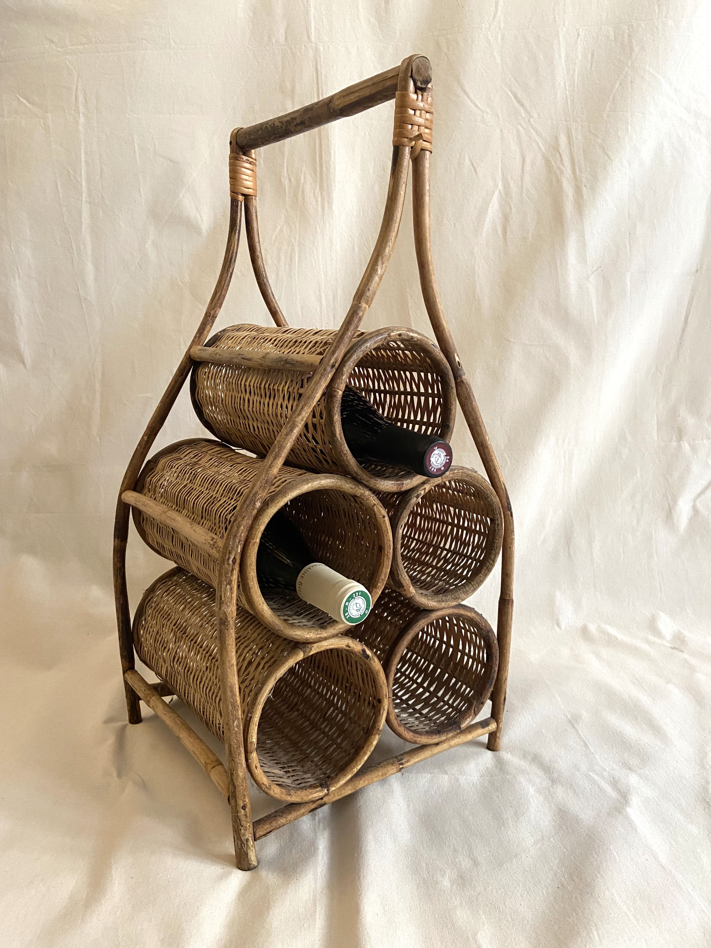 Rattan and wicker bottle holder