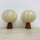 Pair of Goldkant Leuchten cocoon with teak base table lamps, 1970s