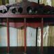 Carved wooden wall shelf for collection or other.