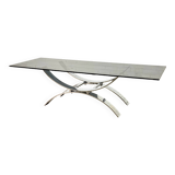 Table basse allongée en verre avec base chromée élégante