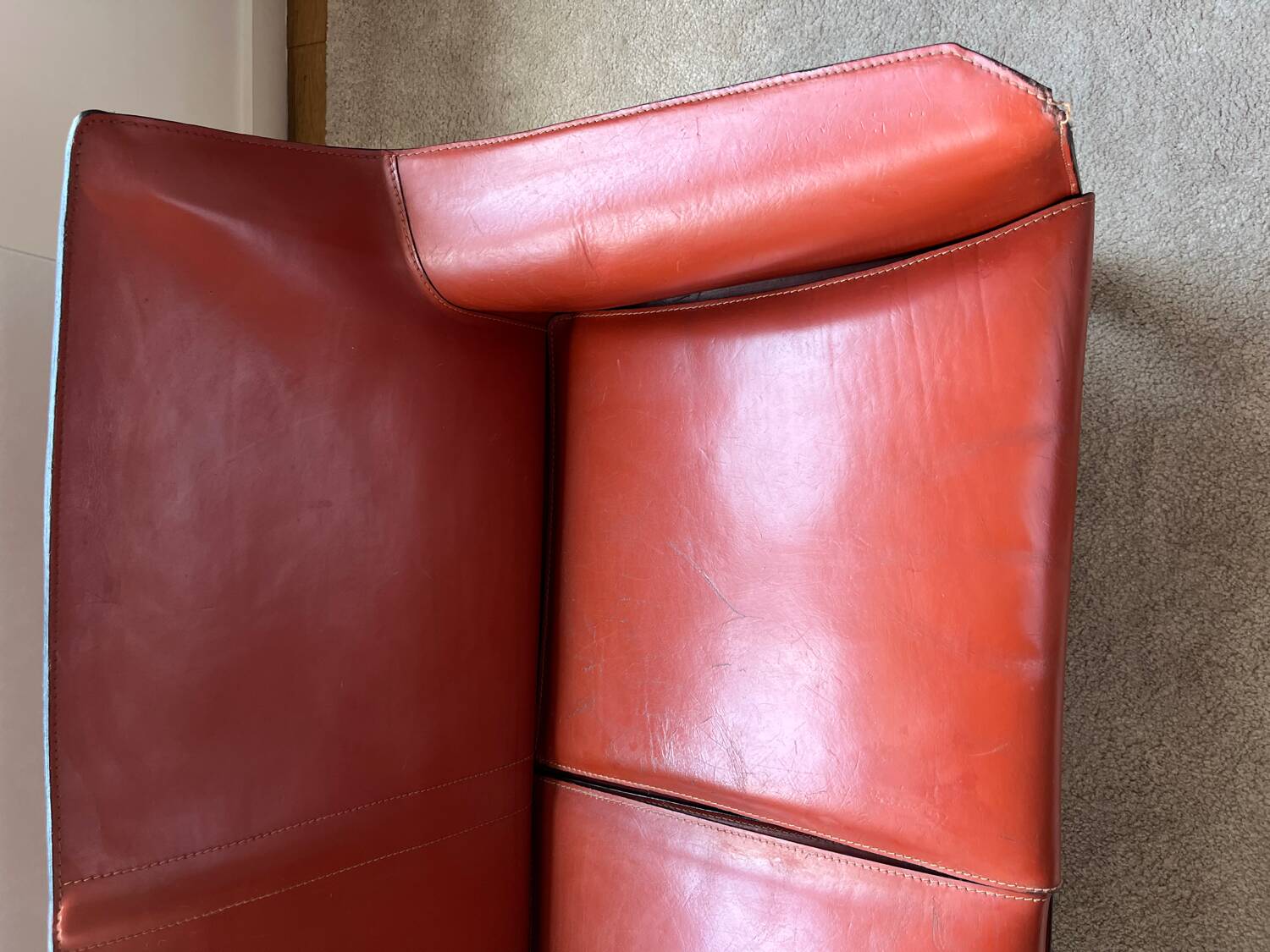 Cognac CAB Cassina 2-seater leather sofa