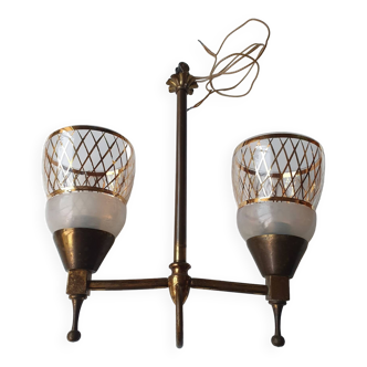 Art Deco gold double-light chandelier