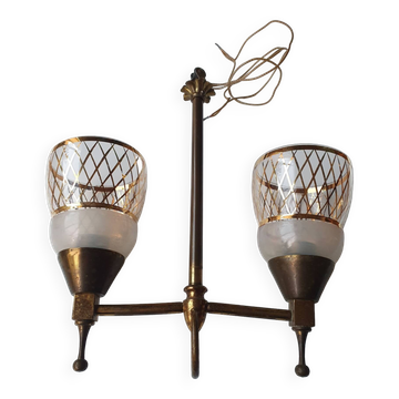 Lustre double éclairages doré Art Deco