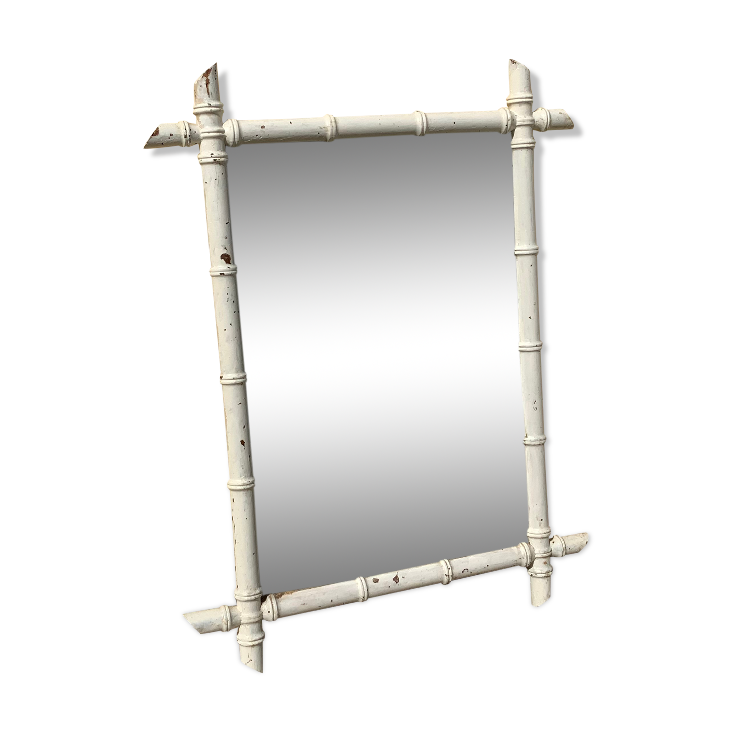 Wooden mirror old bamboo style vintage white ice mercury