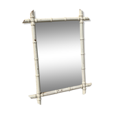 Miroir en bois ancien style bambou vintage blanc glace mercure