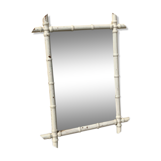 Miroir en bois ancien style bambou vintage blanc glace mercure