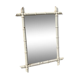 Wooden mirror old bamboo style vintage white ice mercury