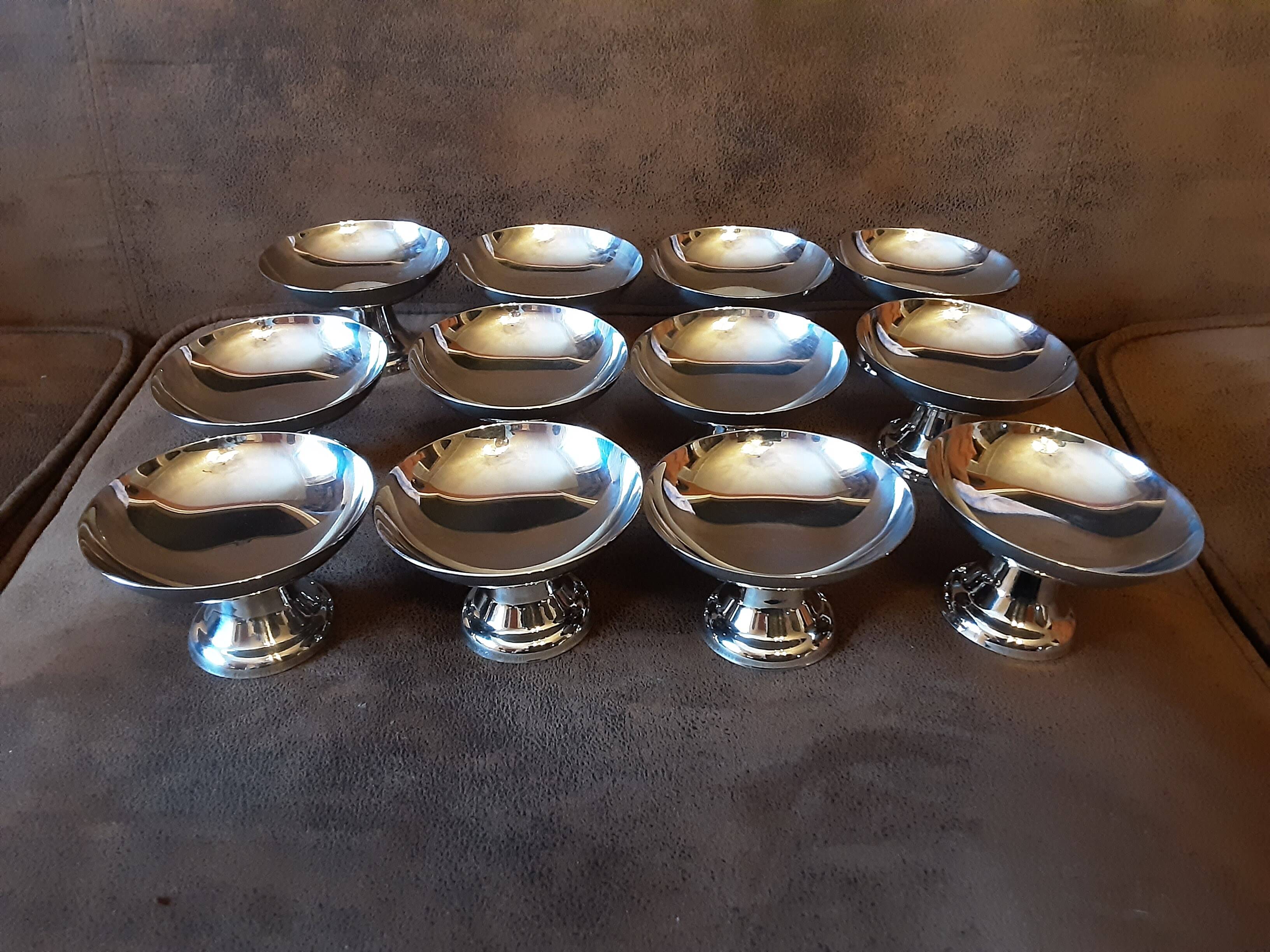 Set of 12 stainless steel footed bowls