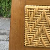 Vintage oak and rattan bed + 2 matching bedside tables – 1950s/60s – invoice