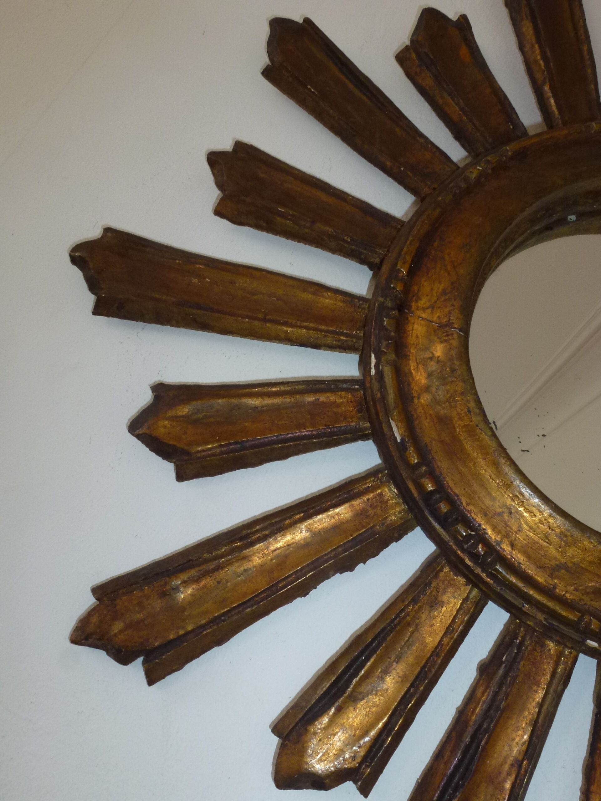 Old sun mirror gilded carved wood 50s-60s 49cm