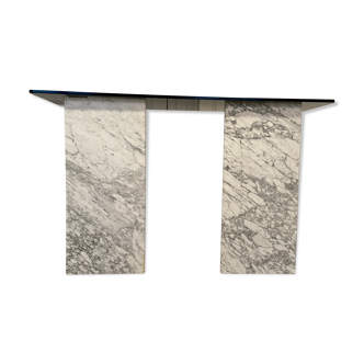 Console marbre et verre fumé, italie, 1980s