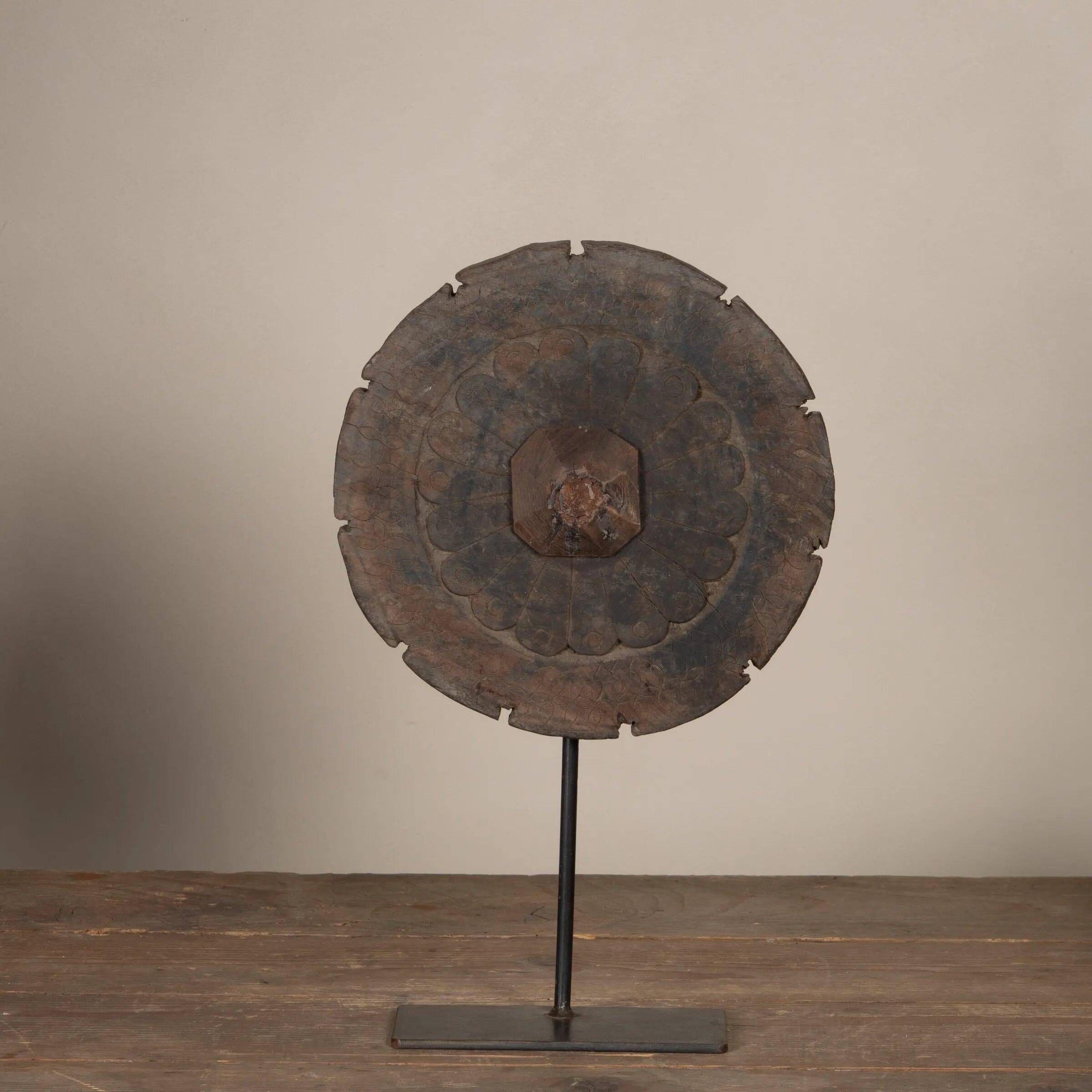 Mandal - Indian wooden wheel on stand no. 1