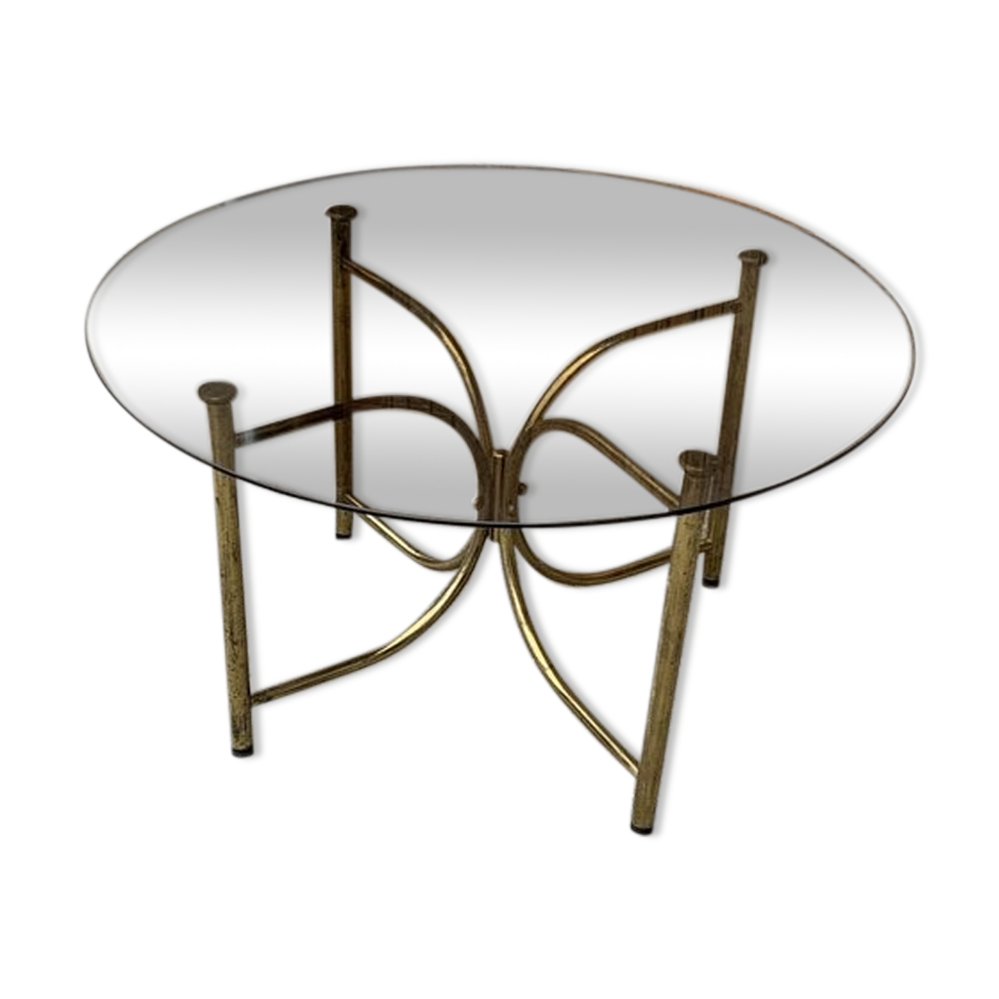 Table basse ronde en laiton vintage, années 1970