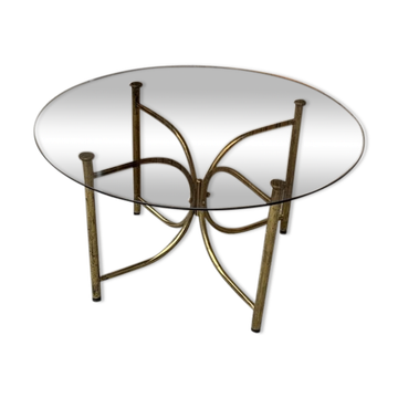 Vintage brass round coffee table, 1970s