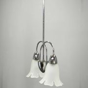 1950s Chrome and Floral Glass Chandelier by Elektroinstala Děčín