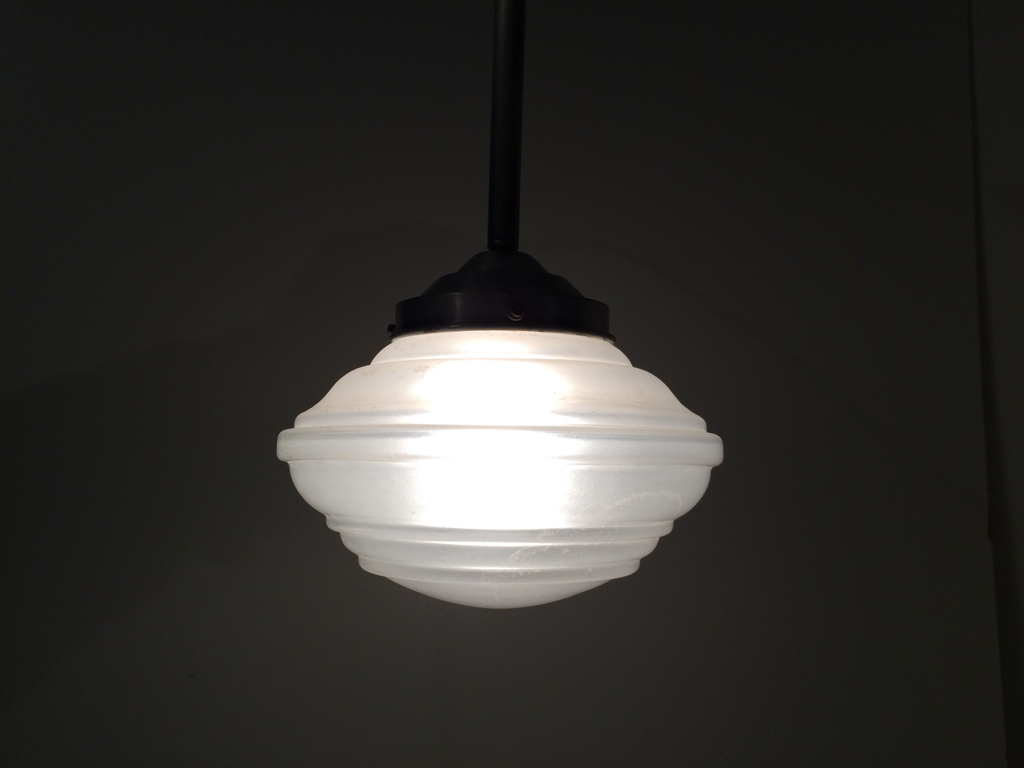 Glass hanging art deco ceiling light. aluminium structure