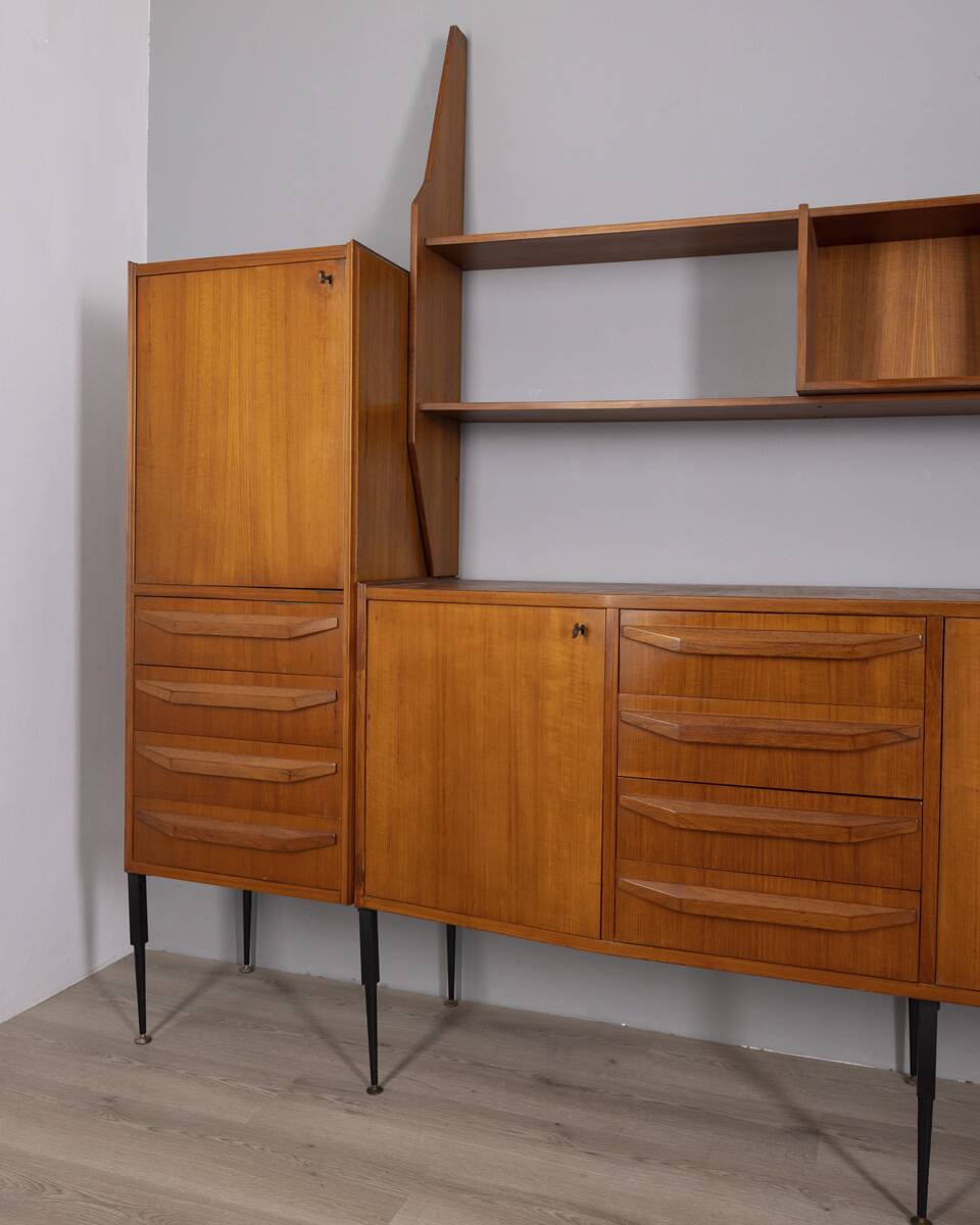 Buffet en teck vintage des années 1960 avec système mural, design italien.