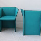 Set of Turquoise Leather Armchairs by Tito Agnoli, Italy, 1970s