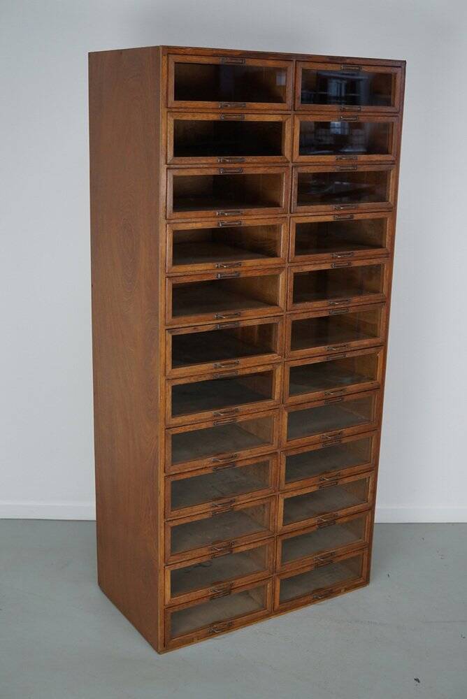 Vintage Dutch oak haberdashery shop cabinet, 1930s