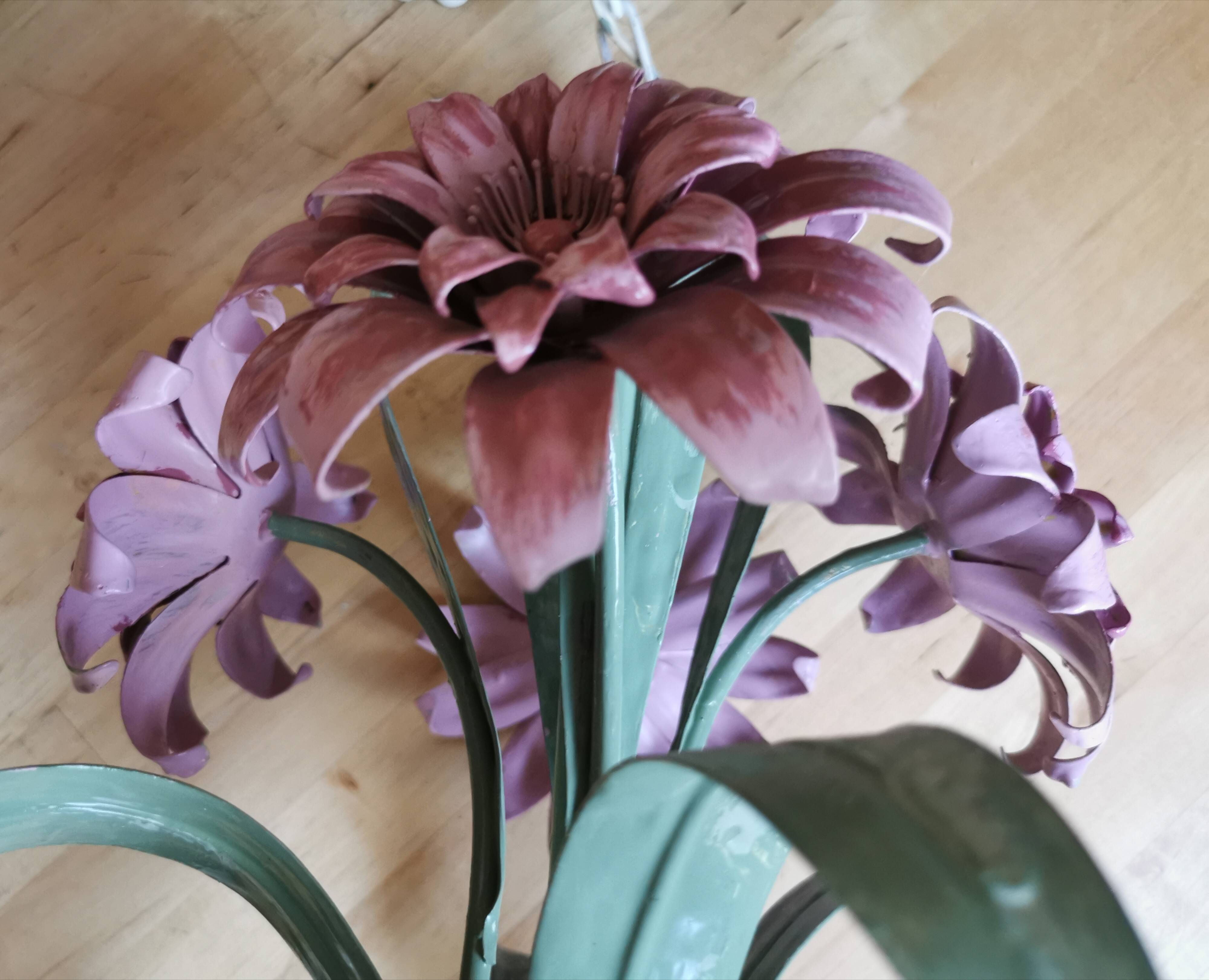 Lustre iron and painted sheet flowers camellias