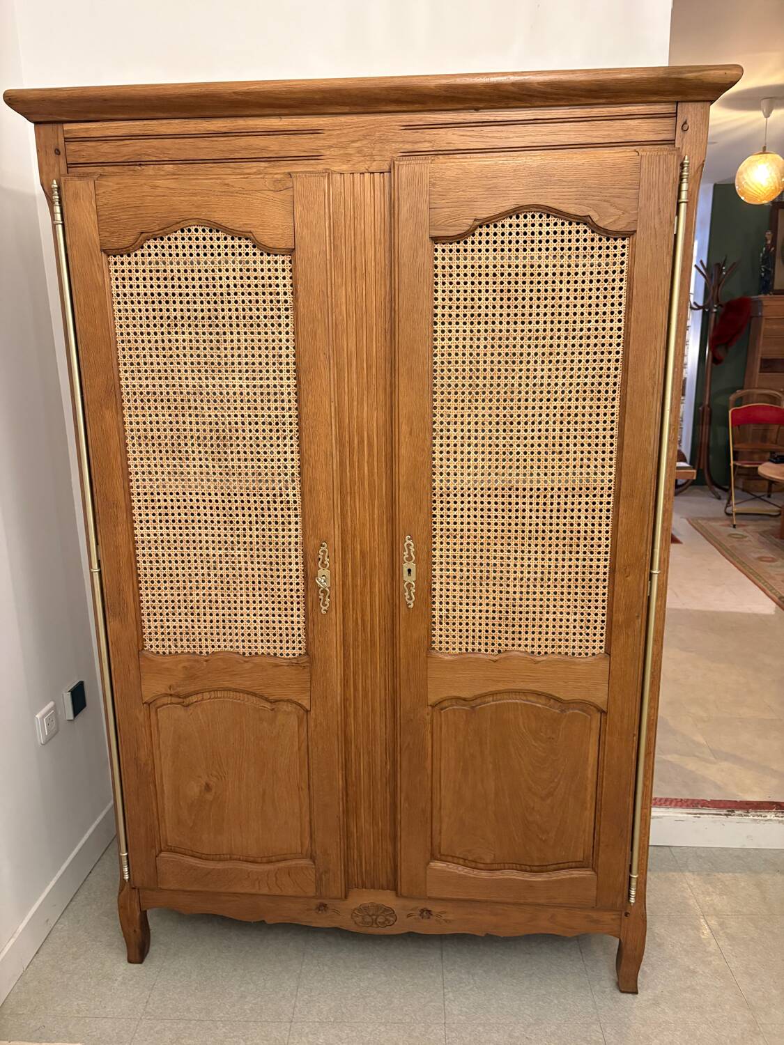 Oak wardrobe with caning