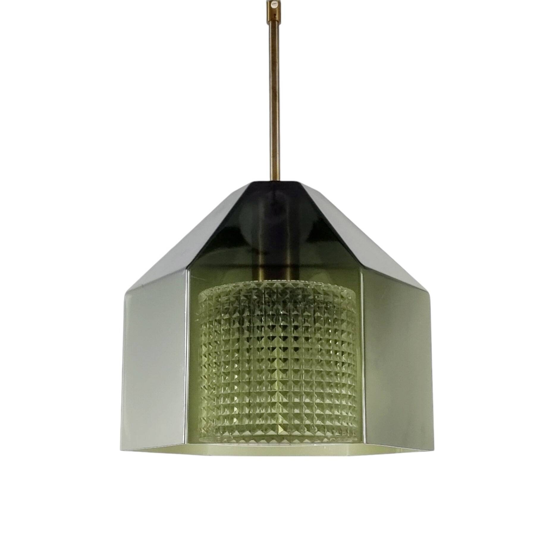 Mid-Century Scandinavian Glass & Brass Ceiling Light by C. Fagerlund, 1960s