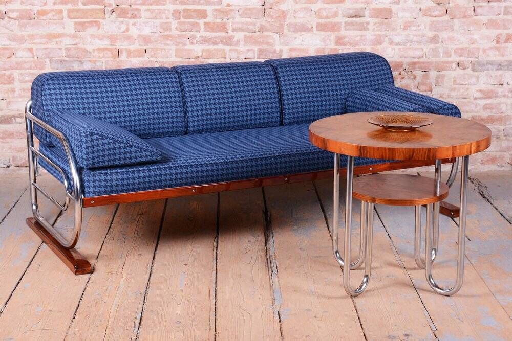 Czech Bauhaus Chrome and Beech Sofa attributed to Robert Slezak, 1930s