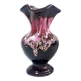 Vase tulipier écume de mer, marron et rose, Vallauris, signé PG