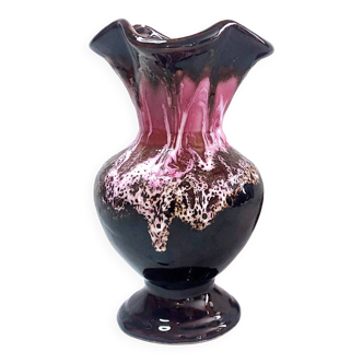 Seafoam tulipwood vase, brown and pink, Vallauris, signed PG