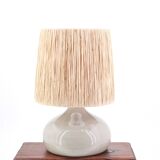 Gray ceramic lamp, raffia lampshade, 1960s