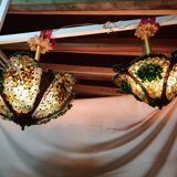 Pair of murano bronze and glass chandeliers