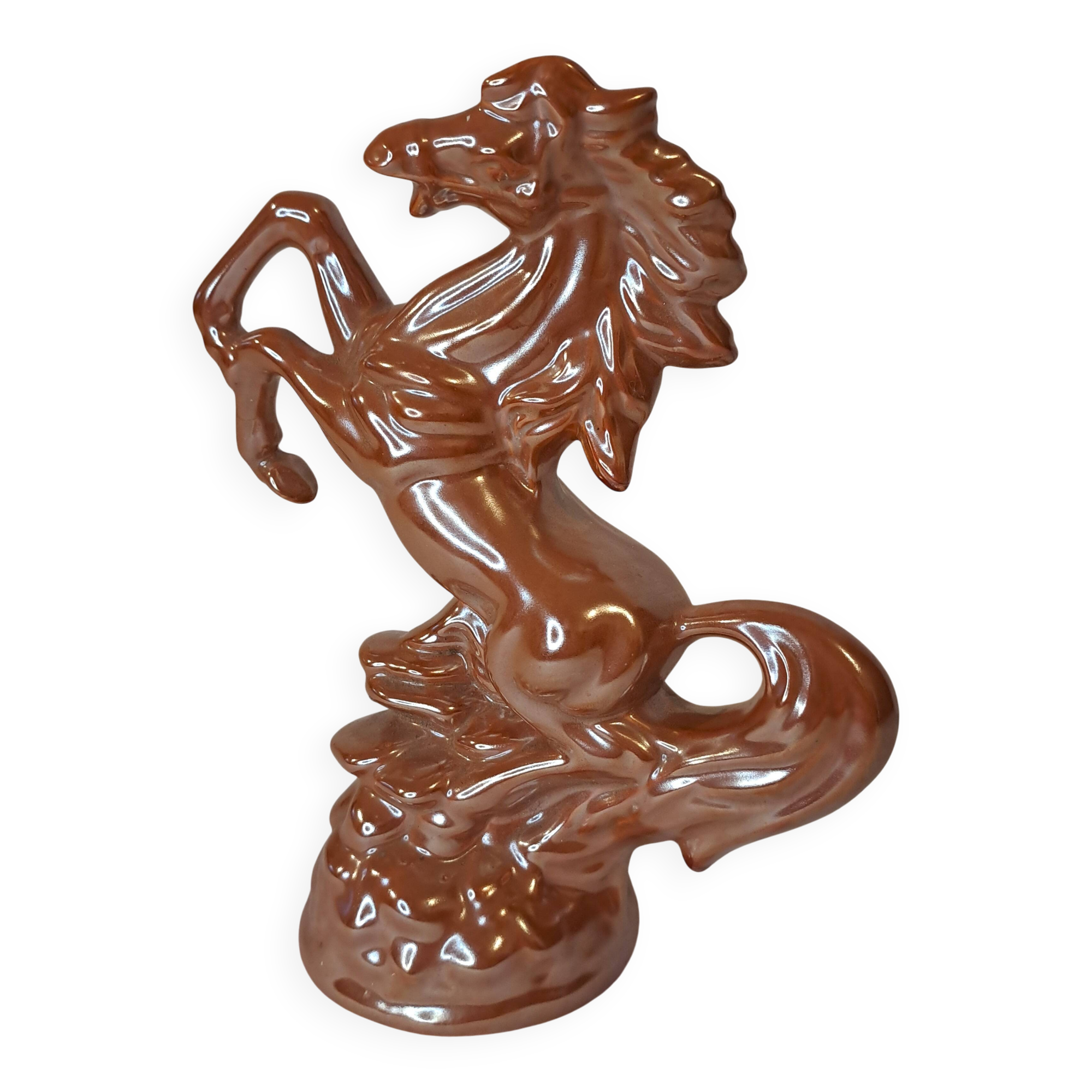 Glazed ceramic rearing horse statuette – vintage piece