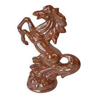 Glazed ceramic rearing horse statuette – vintage piece