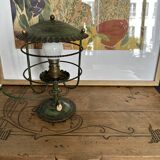 Antique patinated green metal lamp, Art Nouveau style, early 20th century.