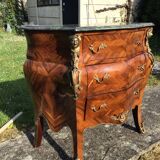 Louis XV style 3-drawer chest of drawers in wood and marble marquetry