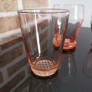 5 verres dépareillées rose vintage