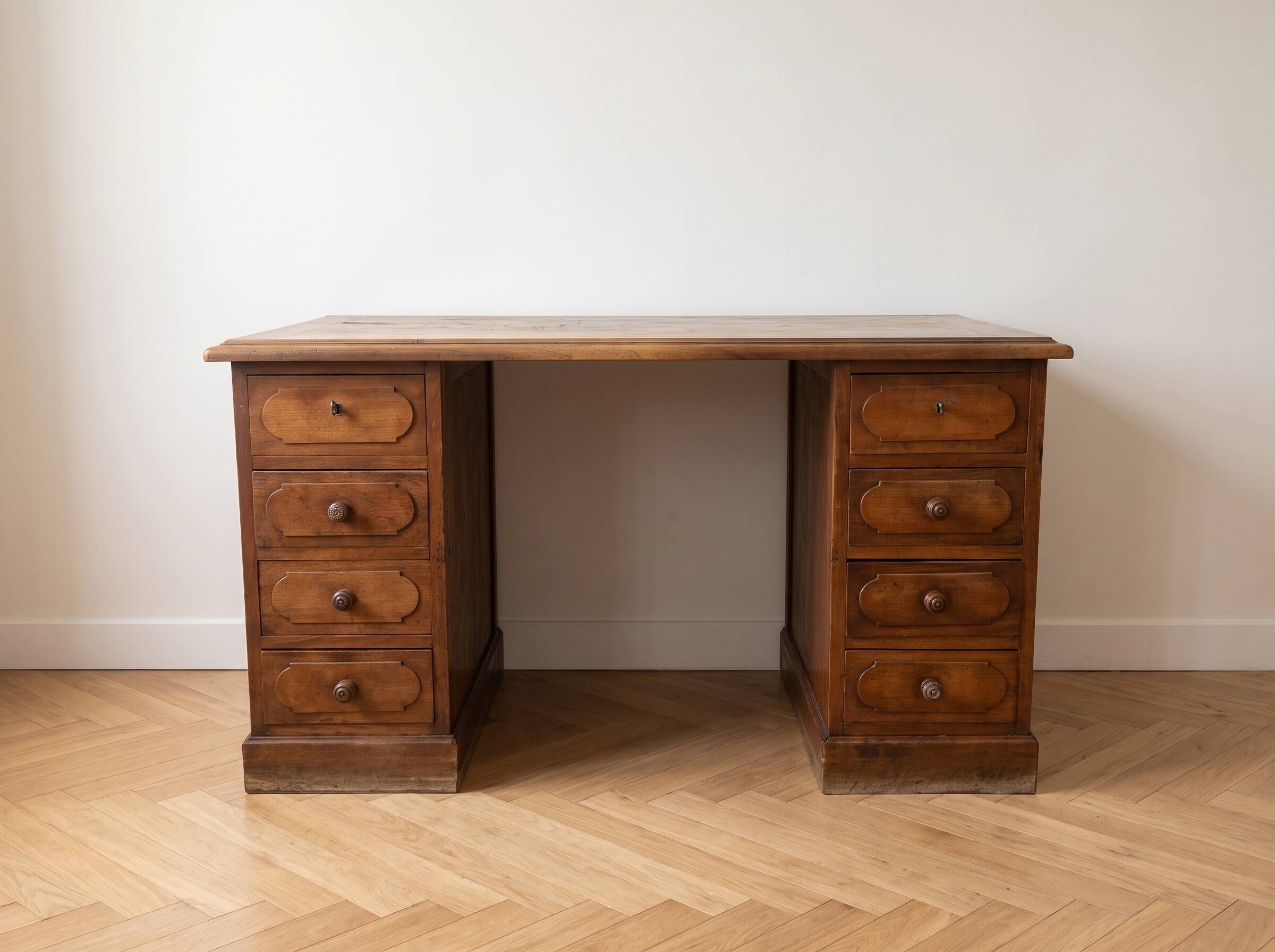 Antique apothecary desk in solid wood with 8 drawers.