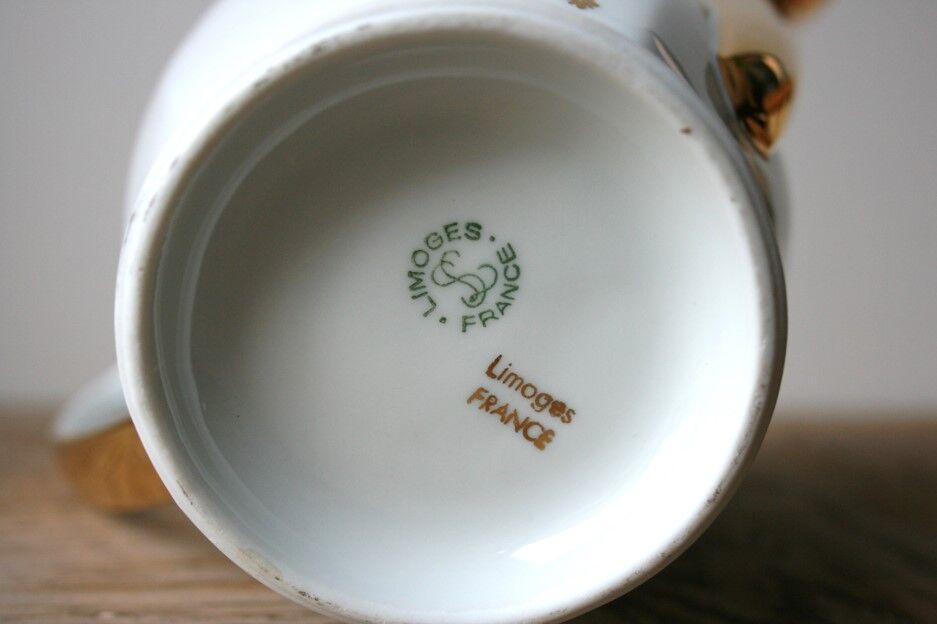 White and gold Limoges porcelain teapot