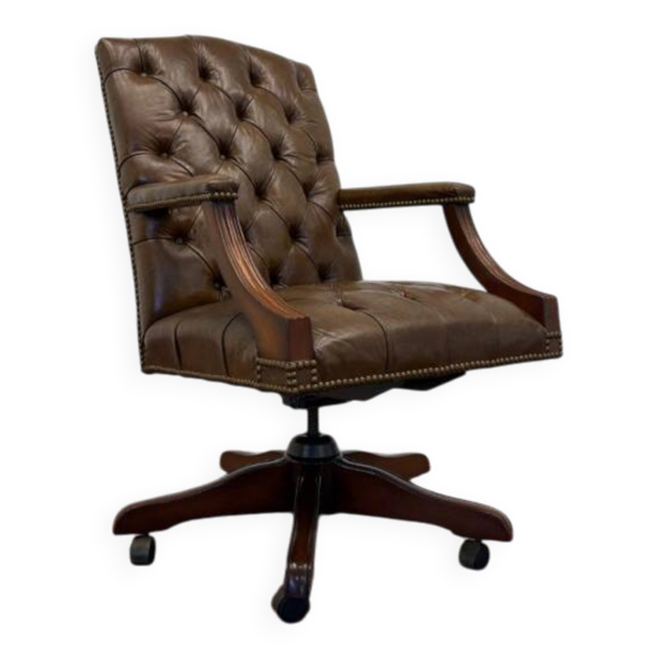 Chaise de bureau Chesterfield anglaise classique marron
