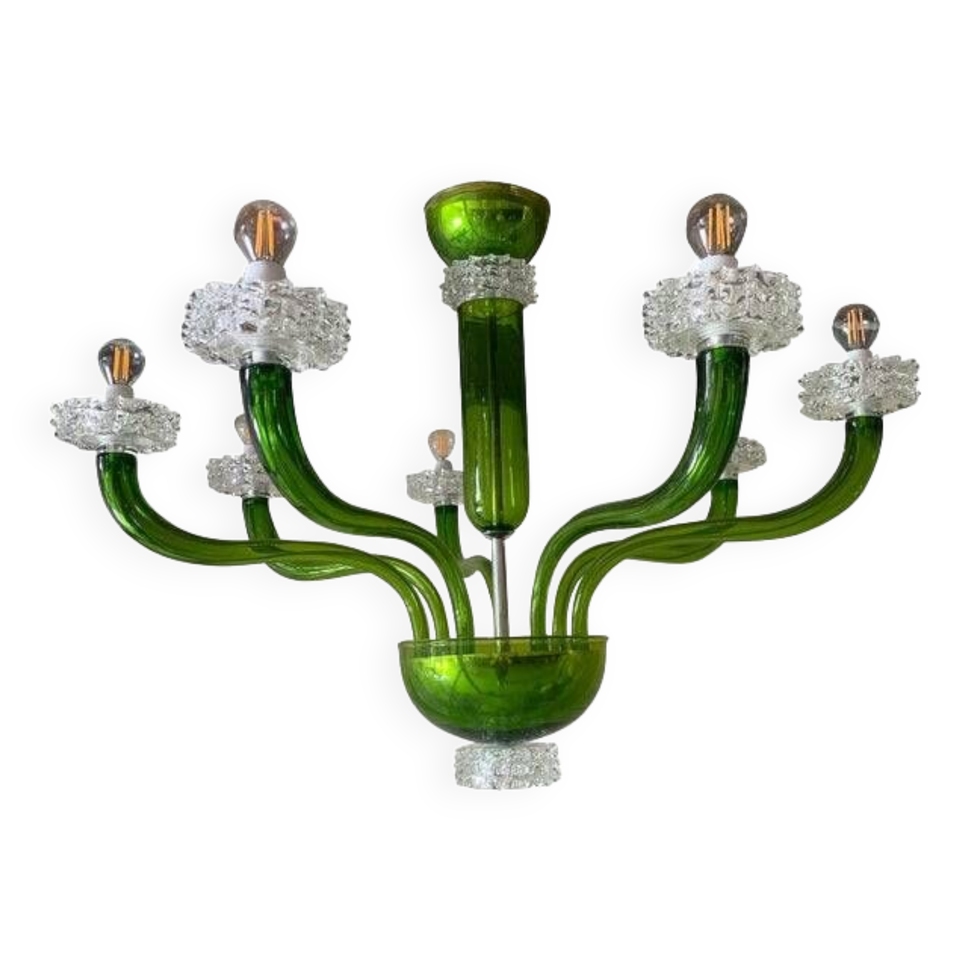 Contemporary Green Murano Glass Chandelier With Trasparent Rostrato Boubeches