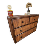 Rattan and solid wood chest of drawers