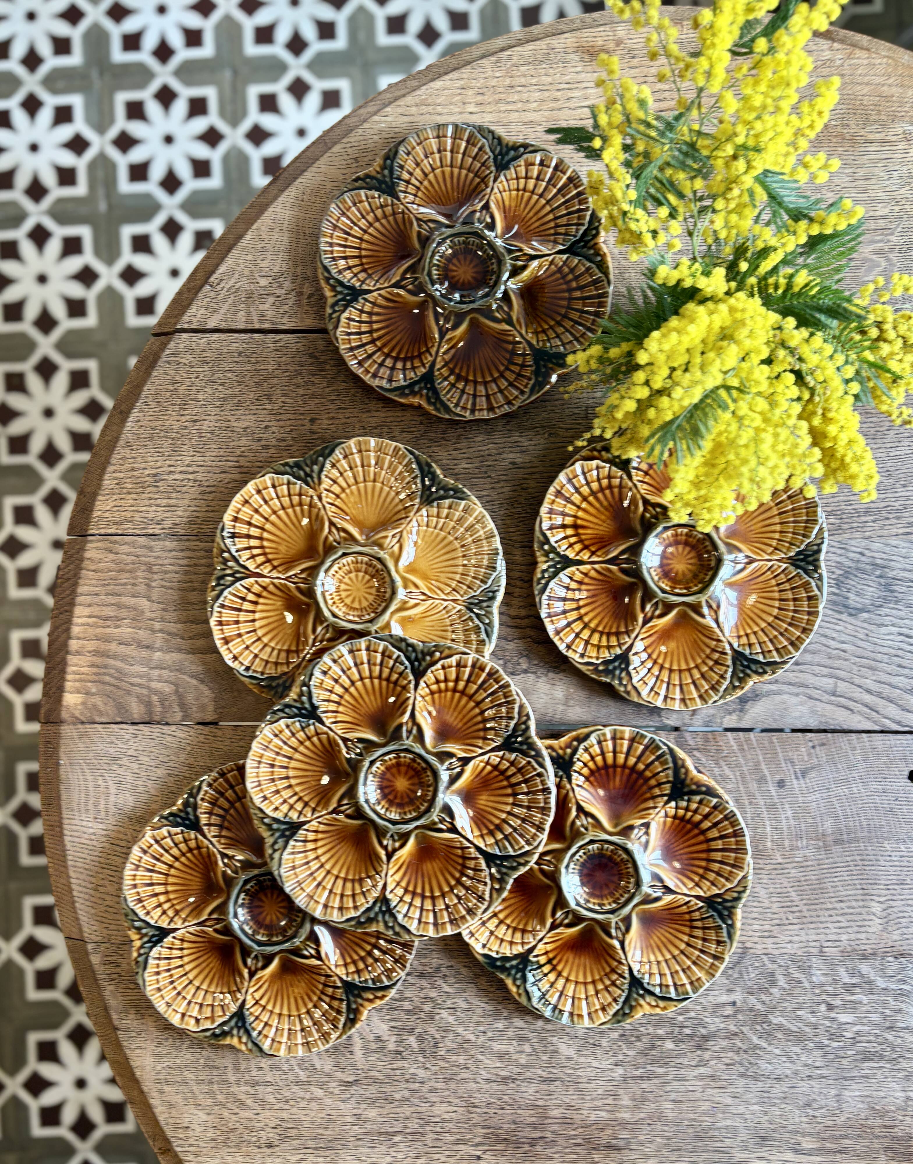 Set of 6 vintage ceramic oyster plates - Sarreguemines -