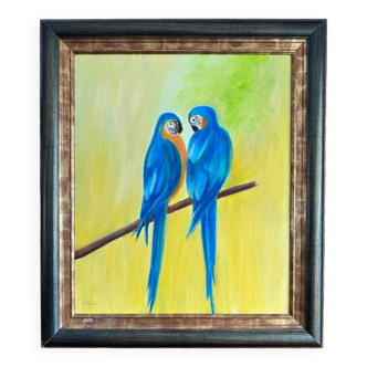 Framed HST Painting - Blue Macaws